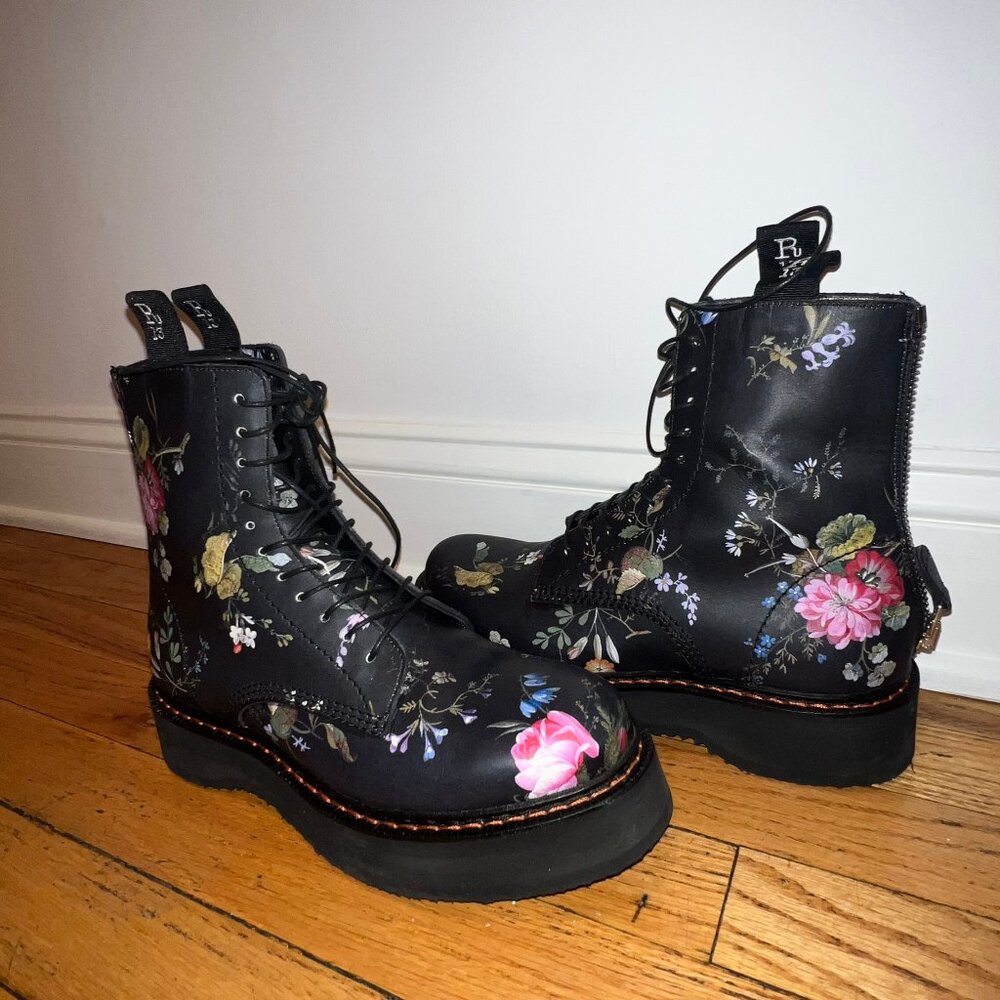 R13 Single Stack Boots Black Floral